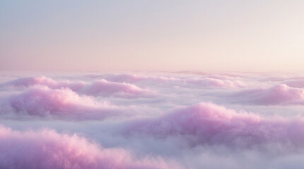Obraz premium A serene dreamscape of cotton candy clouds drifting at sunset, bathed in soft pink hues and ethereal light.
