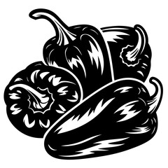 Monochrome Illustration of a Group of Bell Peppers with a Stylized Design
