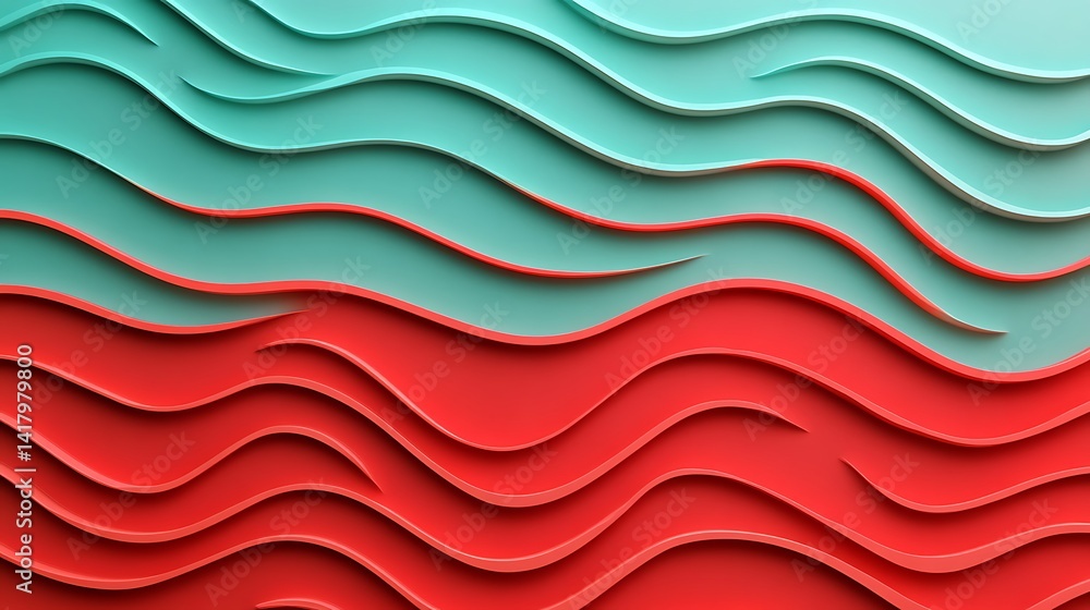 Poster abstract background with red waves. 3d render. 3d illustration