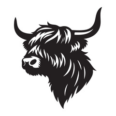 Hairy Scottish Highland Cow Head Silhouette Vector Illustration Design