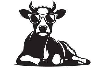 Cool Cow with Sunglasses Vector Art Illustration Design