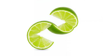 Fresh Lime Slices Spiraling Juicy Citrus Fruit Healthy Food Vibrant Green Isolated on White