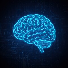 Stylized Blue Brain Icon with Glowing Synapses
