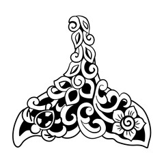 Black ink ocean symbolism tattoo,Whale tail tribal tattoo in Polynesian style, black and white whale tail tribal design for whale tail tattoo fans
