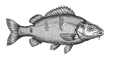 Hand-drawn fish illustration on white background