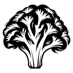 Monochrome Abstract Broccoli Florets Isolated on White Background, Graphic Design Element
