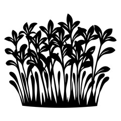 Stylized Black Silhouette of Plants with Leaves Growing in a Cluster