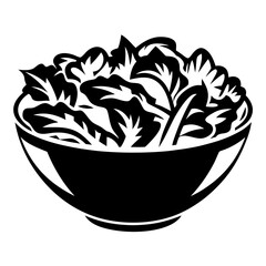 Stylized monochrome illustration of a bowl overflowing with salad greens