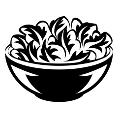 Abstract Black and White Vector Illustration of a Bowl Full of Greens