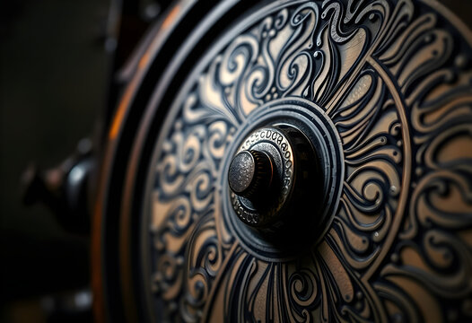 close up of a metal object with intricate designs