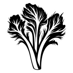 Elegant black and white silhouette illustration of leafy vegetable arrangement