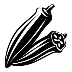 Striking Black and White Okra Pods Artistically Displayed on a White Background