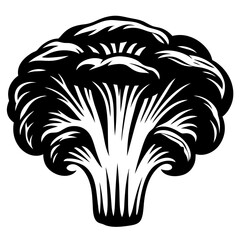 Bold black and white illustration of stylized broccoli vegetable artwork