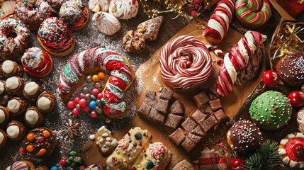 Christmas sweets and candies on festive table