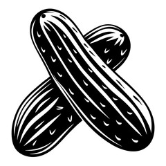 Two Intertwined Monochrome Pickles in Black and White Art Illustration