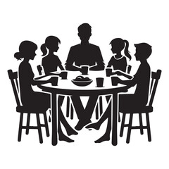 Silhouette Family Having Conversation at Dining Table Vector Illustration