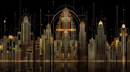 Obraz premium Art Deco Metropolis Skyline