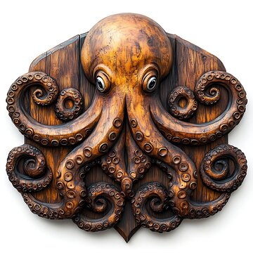 Nautical marine octopus art wood carving high resolution design