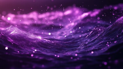 Obraz premium Purple glowing waves, cosmic particles, dark background, abstract art, website banner