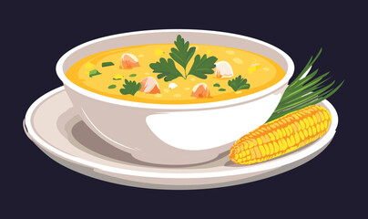 pumpkin soup with corn - Vector illustration