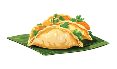 Gyoza Snack with Parsley Garnish - Vector Illustration