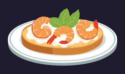 Prawn Toast Slice Bread - Vector Illustration
