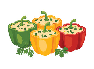 stuffed bell peppers on plate - Vector Illustration