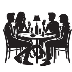 Silhouette Group of Friends Enjoying Drinks at Outdoor Cafe