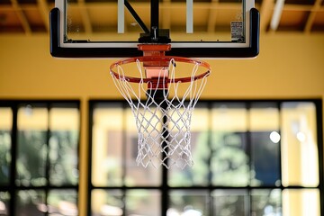 Basketball hoop and net in a gym