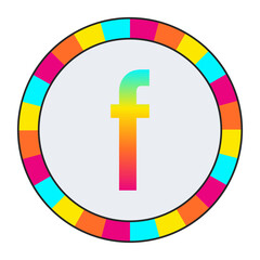 Rainbow Gradient lowercase Letter f on Dark Background with Multicolor Circle Frame, enclosed in a black frame.
