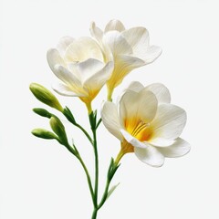 Fototapeta premium Freesia flower blossom close up view on white background