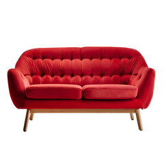 A staple food in the world of comfort, a red couch with wooden legs on a transparent background