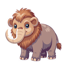 baby woolly mammoth with tiny tusks, standing on snow, cartoon vector, fuzzy texture style, soft cool pastel palette