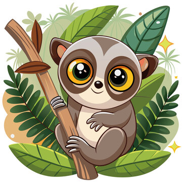 cute lemur cartoon sitting on branch clip art preview