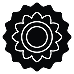 Classy badge shaped like a rosette flower with a ribbon banner