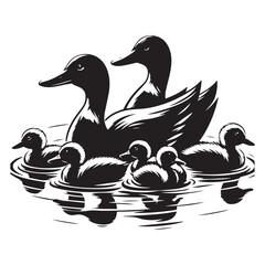 Silhouette of Duck Family Swimming Vector Illustration Graphic Design
