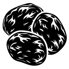 Artistic silhouette of three prunes arranged in a pleasing composition and design