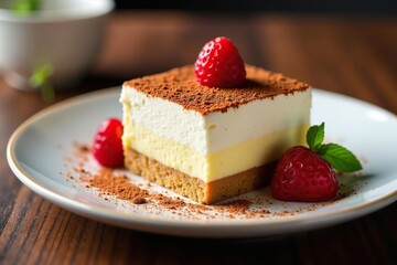 Individual tiramisu serving, rich and decadent , italian, white background, pastry