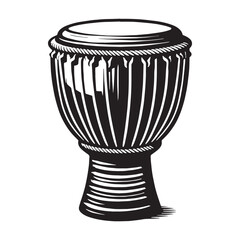 Hand-carved Djembe silhouette, echo of the ancestors – Djembe illustration – Minimalist Djembe vector – Musical instrument silhouette


