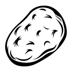 Stylized monochromatic representation of a potato with graphic features, perfect for logos