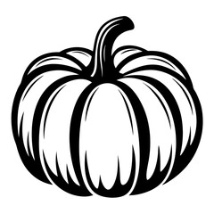 Striking black and white vector illustration of a rounded autumn pumpkin shape