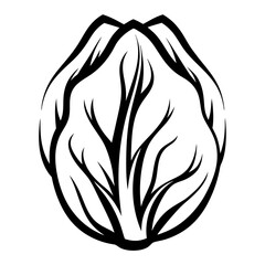 Abstract Vector Illustration of a Romaine Lettuce Head in Black and White