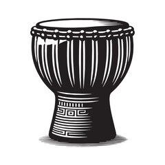 Rhythmic Djembe silhouette, echoing tribal heartbeat – Djembe illustration – Minimalist Djembe vector – Musical instrument silhouette


