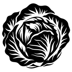 Abstract monochrome cabbage head with swirling leaves art illustration design