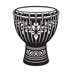 Energy-filled Djembe silhouette, echo of celebration – Djembe illustration – Minimalist Djembe vector – Musical instrument silhouette