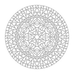 Symmetrical pattern in Tantric yoga of Buddhism and Hinduism. Contour mandala ornament for coloring and scrapbooking. A design element for the development of a color composition