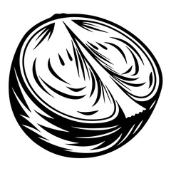 Black and white vector illustration of a sliced red cabbage plant