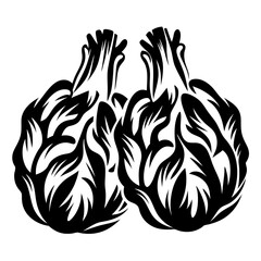 Two Artichokes in Bold Black and White Graphic Illustration Style