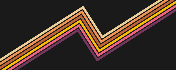 Colorful linear background in 70's style. Retro panel with rainbow stripes. Template for posters, banners, decorative elements and wall art. Design and creativity idea