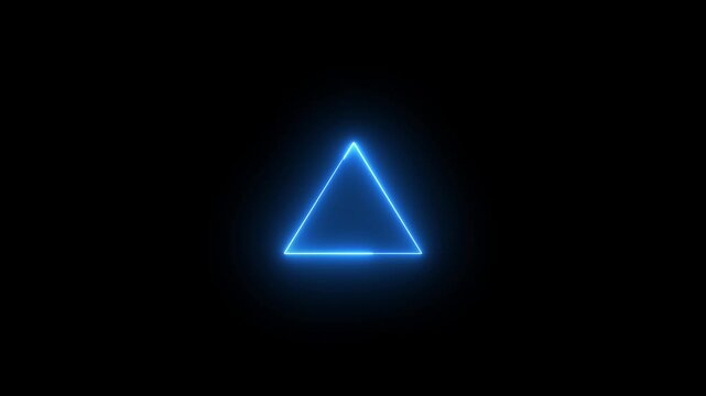 Neon triangle frame animation. Glowing neon triangle borders frame animation Isolated on black background.